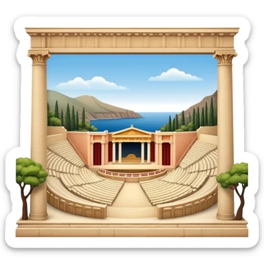 Cinematic Realistic Theatre of Epidaurus Landmark Emoji, depicted as a classical open‚Äêair theatre nestled in nature rendered with soft textures and serene, historical lighting. sticker