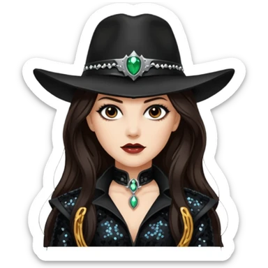 Van Helsing from Dracula with long dark brown hair, black sequin outfit sticker