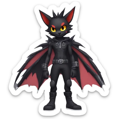 Black Anthro Cool Punk Bat-Litten-Fakemon-fursona Full Body sticker