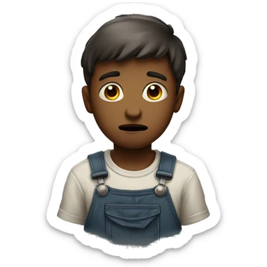 A boy with a sad face and an overall look of despair sticker