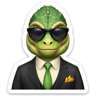 capitalist iguana banker godfather with black sunglasses satirical sticker