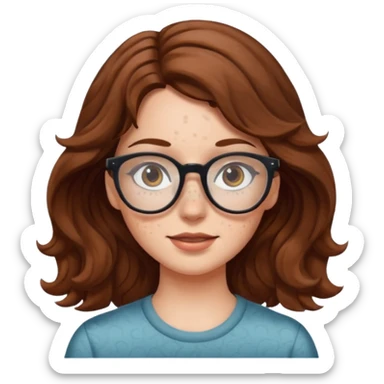 White girl with wavy brown hair and glasses sticker