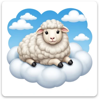 A fluffy sheep resting on a puffy white cloud in the sky sticker