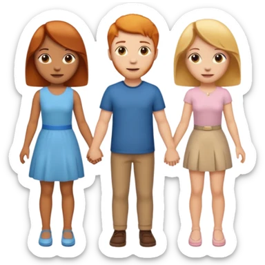 3 emojis holding hands, ginger girl on the left, brunette man in the middle, blonde on the right sticker