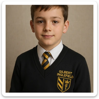 young boy in a Gilbert Inglefield school uniform, realistic style sticker