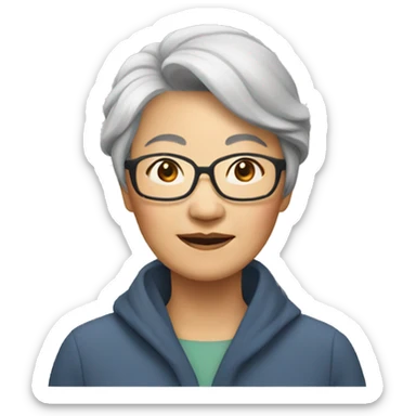 older asian lady, short hai with no glasses sticker
