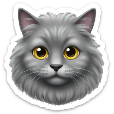 grey fluffy cat full body sticker