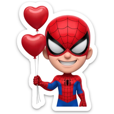 spiderman holding baloon hearts sticker