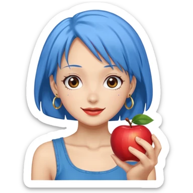Nefertari Vivi from One Piece, blue hair, cheerful expression, apple style emoji sticker