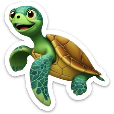 sea turtle riding a surfboard on ocean  sticker