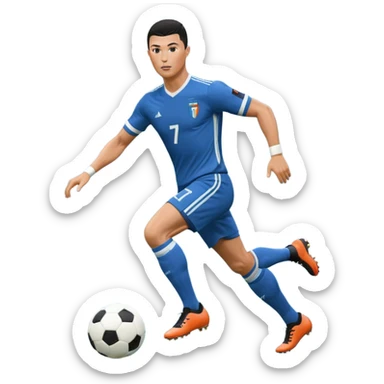 Ronaldo dribbling with a touch into a football While wearing a 2018 Retro blue kit  sticker