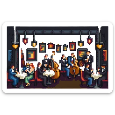 1940s jazz nightclub scene, pixel art style, no text sticker