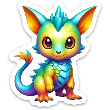 Exotic shiny rare multi-colored epic cute Fakémon-creature, full body, with random markings sticker