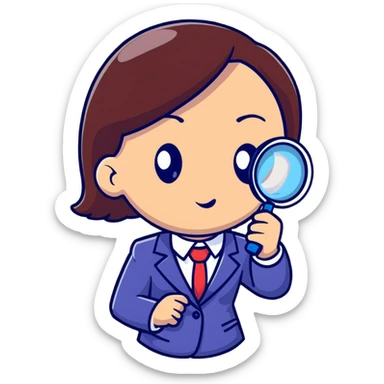 girl detective in a suit, peering through a magnifying glass, inquisitive expression sticker
