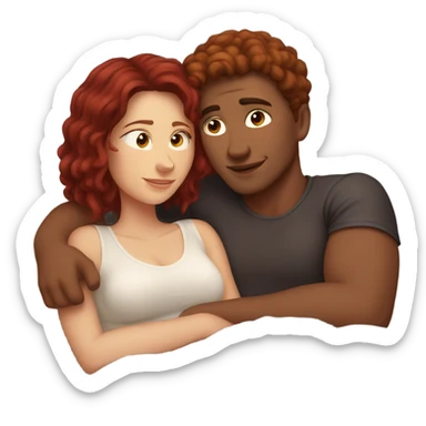 Burgundy haired girl and boyfriend cuddling in bed sticker