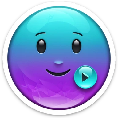 glossy round play button with alexandrite crystal texture, color change from teal to violet, emoji style sticker