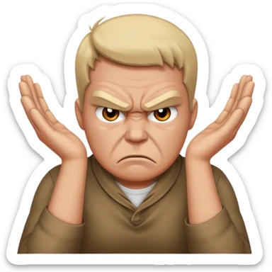 a bust of a person with both their hands around their neck with a angry face sticker