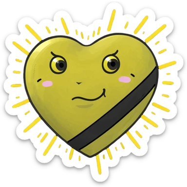 yellow heart with black stripes, pulsating with yellow energy particles sticker