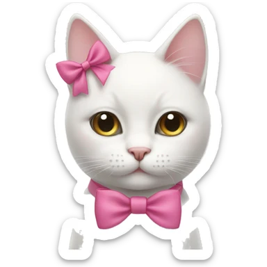 white cat with a pink bow sticker