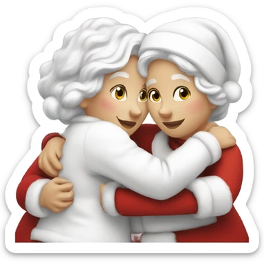 two white mrs claus hugging sticker