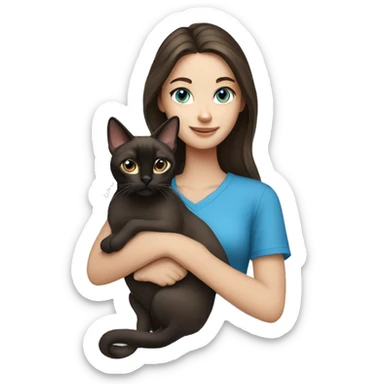 brunette girl blue eyes holding siamese cat sticker