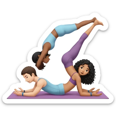A white guy with black curly hair and an India girl doing yoga together in downward dog sticker