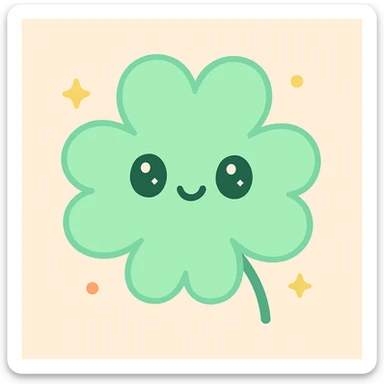 four leaf clover, soft shading, cute and rounded shapes, illustration style sticker