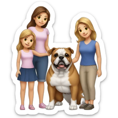 Family-with-dad-mother-2 daughters-and-bulldog-France-dog sticker