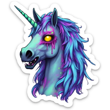 Zombie Pegasus unicorn groovy art neon rave raving sticker