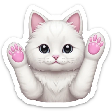 white cat fluffy paw, from the top, pink nails, cute sticker