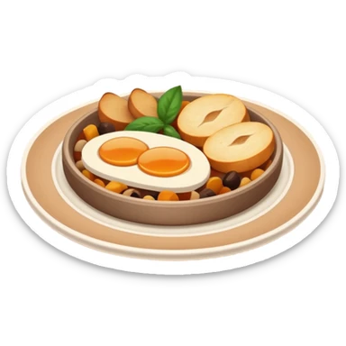 Homemade dishes on a plate, warm cozy colors, simple shapes, flat design, high contrast, friendly and inviting. sticker