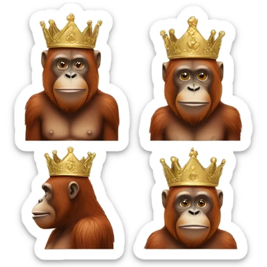 Orangutan wearing large golden crown sticker