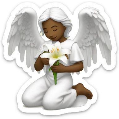 Angel kneeling holding white lily sticker