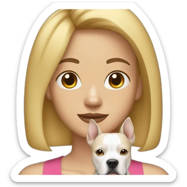 Blond lady with shoulder length bob haircut and a black and white Pitbull sticker