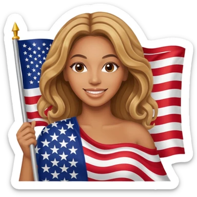Beyonce with holding  american flag sticker