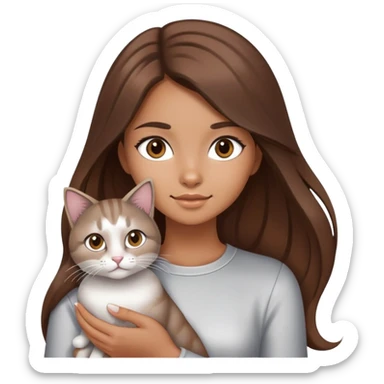 A girl with long brown hair holding a Silver gradient cat sticker