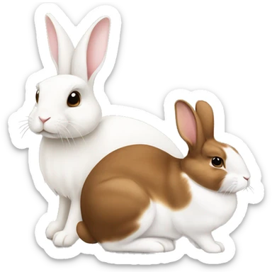 A white lopped eared rabbit sitting next to a brown and white lopped eared rabbit sticker