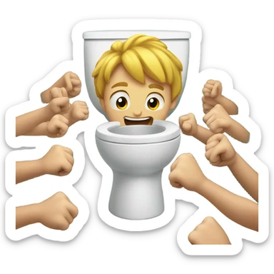 Kid punching a toilet while a group of kids watch him sticker