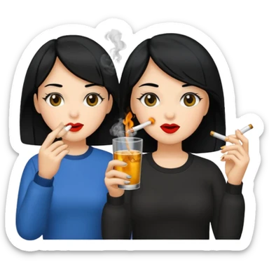 2 girls 1 smoking and 1 drinking black hair  sticker