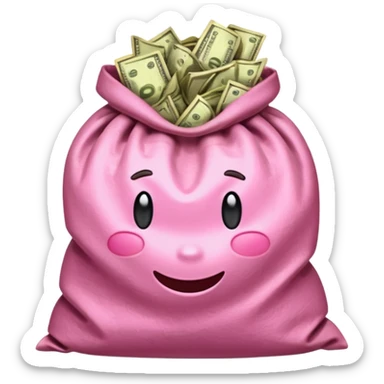 cash spilling out the top of a pink sack sticker