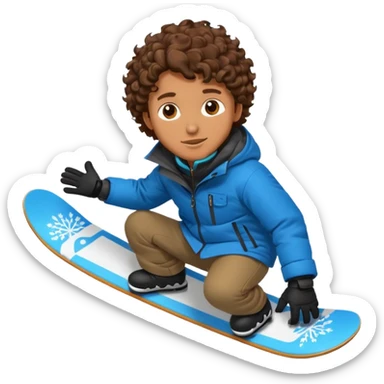 Man with curly hair on a snowboard  sticker