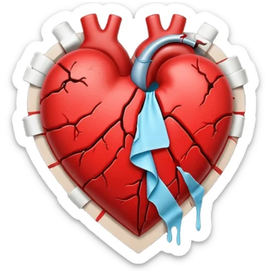 Un corazón roto con grietas  sangrando y expulsando sangre rodeado de vendas y tiritas que se despegan sin hacer efecto SIN CARA sticker