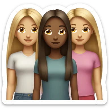 group of three girls with long straight hair sticker