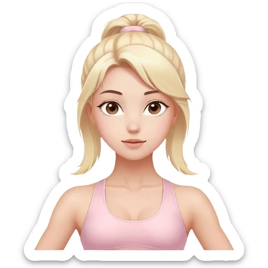 Aesthetic blonde model with brown eyes, light pink yoga outfit sticker