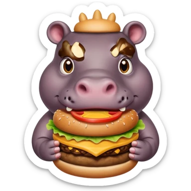 Little Hippo eating hamburger sticker