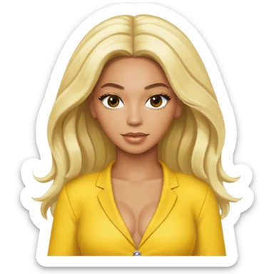 Beyonce with long platinum blonde hair, yellow outfit sticker