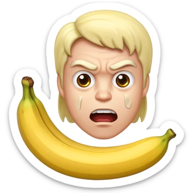 Una persona enojada Que tiene la cara Caliente pero a la vez fría sosteniendo una banana sticker