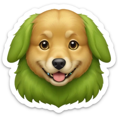 green dog extra furry golden retriever. The dog fur is totally  green sticker
