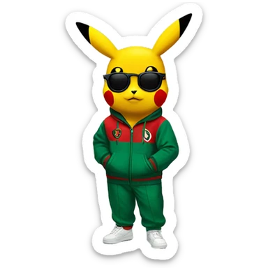 Pikachu in a Gucci tracksuit  sticker