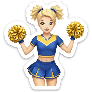 Cheerleader jumping with pom poms and a blue and yellow uniform  sticker